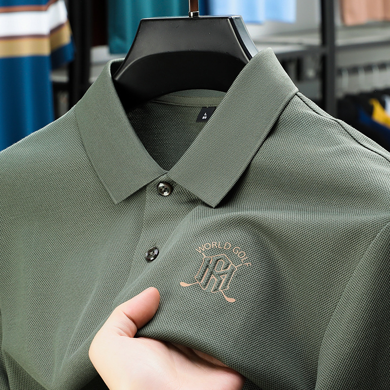 Short-sleeved T-shirt, men's summer solid-color men's wear, Tencel cotton, middle-aged and young dad's business casual Lyocell POLO shirt details Picture