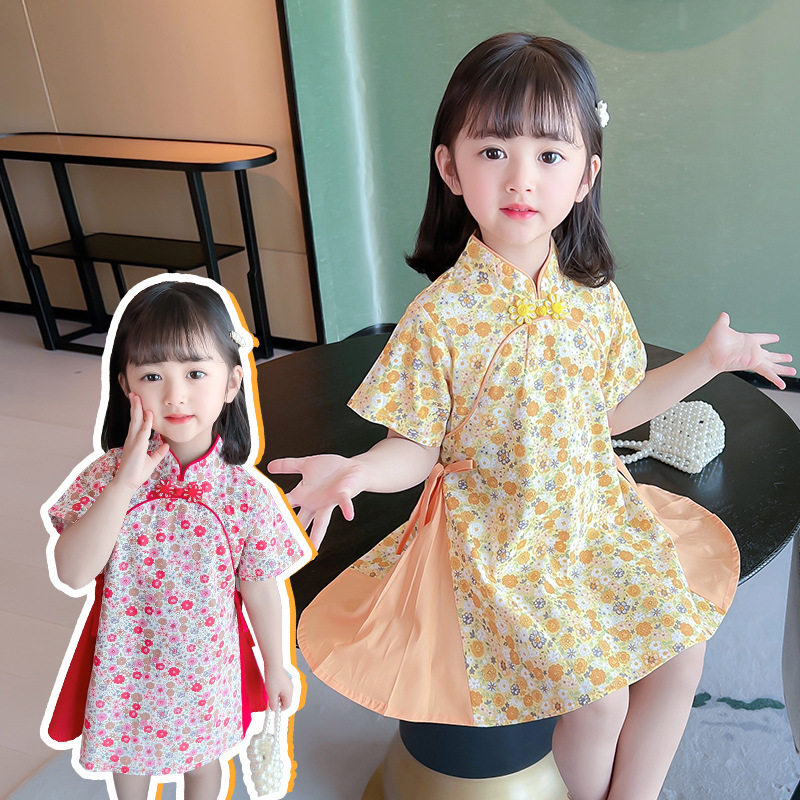 Balabala Girl Baby Hanfu Summer Thin Cheongsam Dress for Little girls 12 liang 1 34-year-old children, Chinese style details Picture