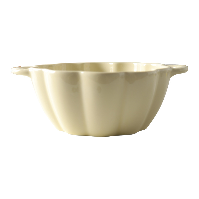 High Appearance Level Milk Fufu Two-Ear Pumpkin Soup Bowl With Spoon Ins Wind Household Ceramic Tableware Underglaze Color Set Item Picture