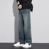 Spring straight-leg jeans for men, 2025 new style American retro regular wide-leg casual long pants details Picture