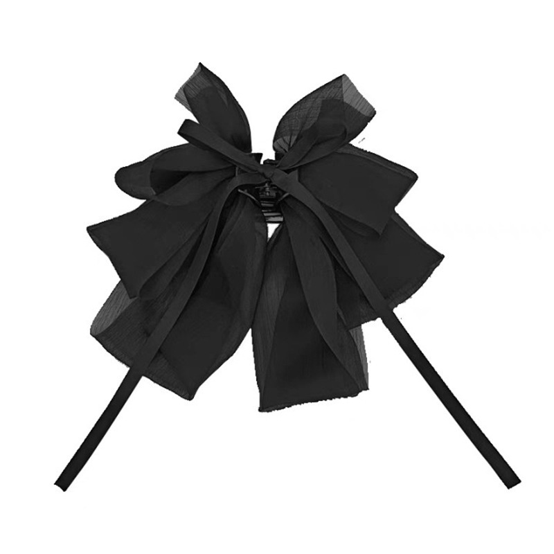Korean-style bow hair clip, ribbon, oversized back head grab clip, high-end updo chiffon hair accessory, top clip wholesale for women Item Picture