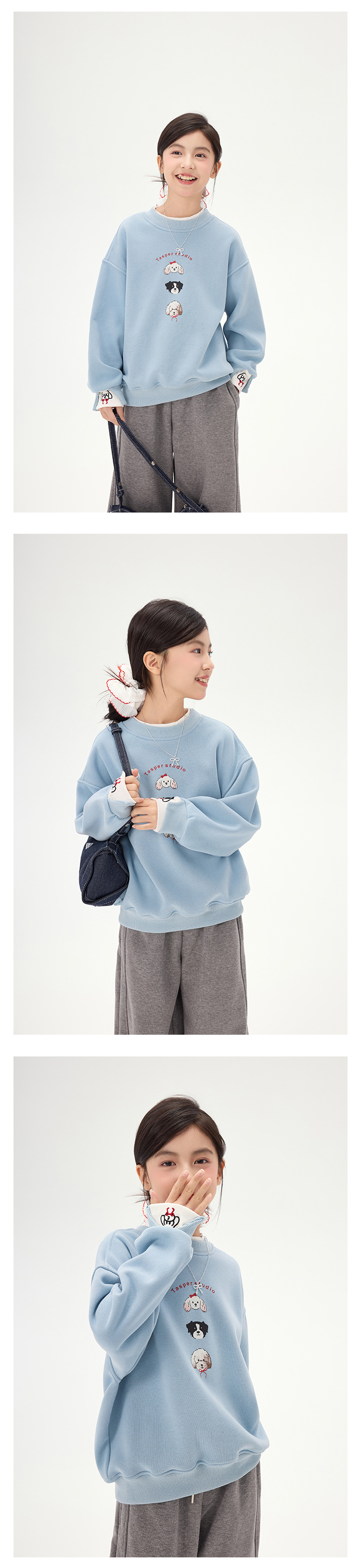 女童卡通小狗加绒卫衣2025秋冬新款儿童韩版假两件休闲宽松上衣潮详情10
