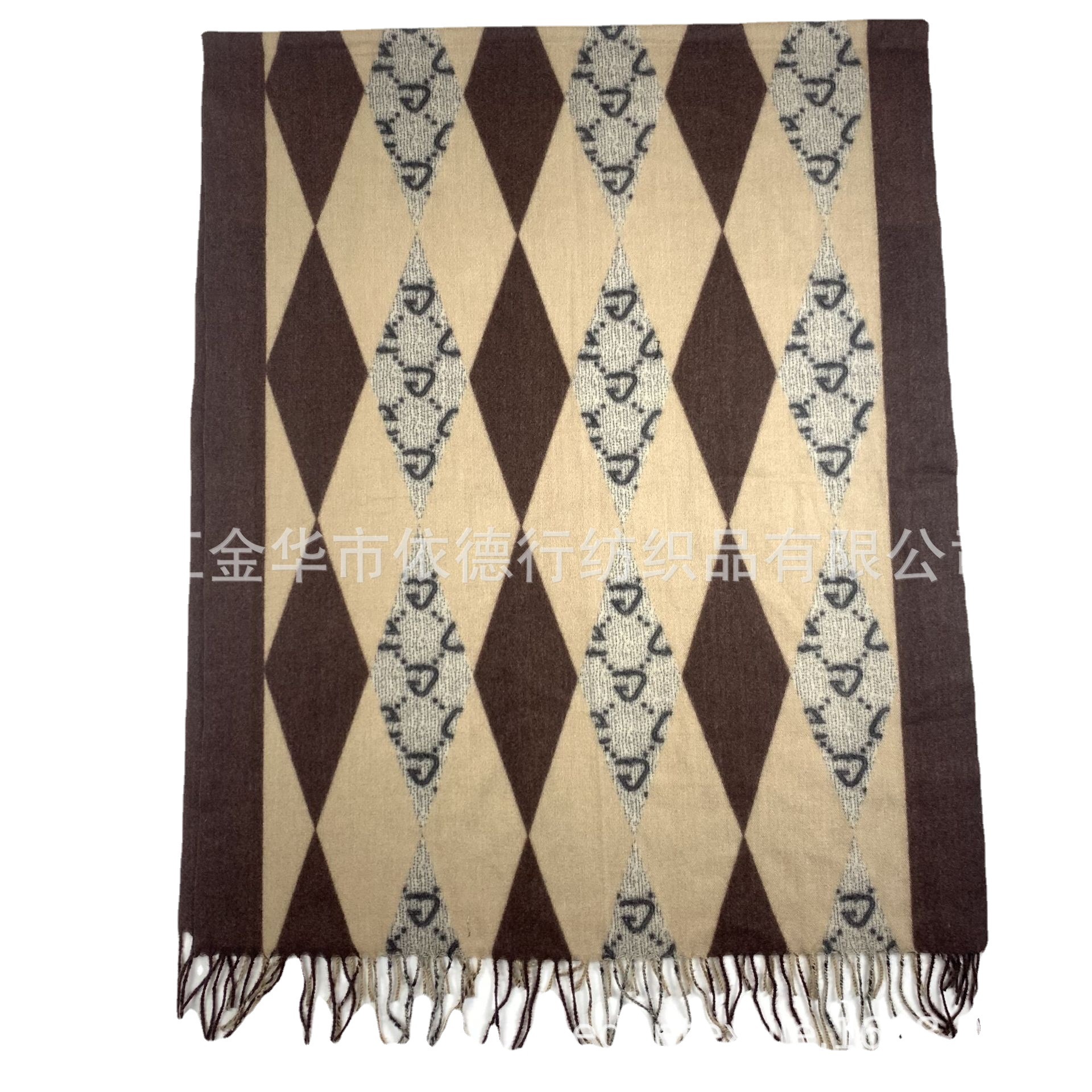 Diamond-shaped letter scarf for women, classic autumn and winter thickened faux cashmere, fringed, geometric patchwork printed shawl, versatile for Europe and America Item Picture