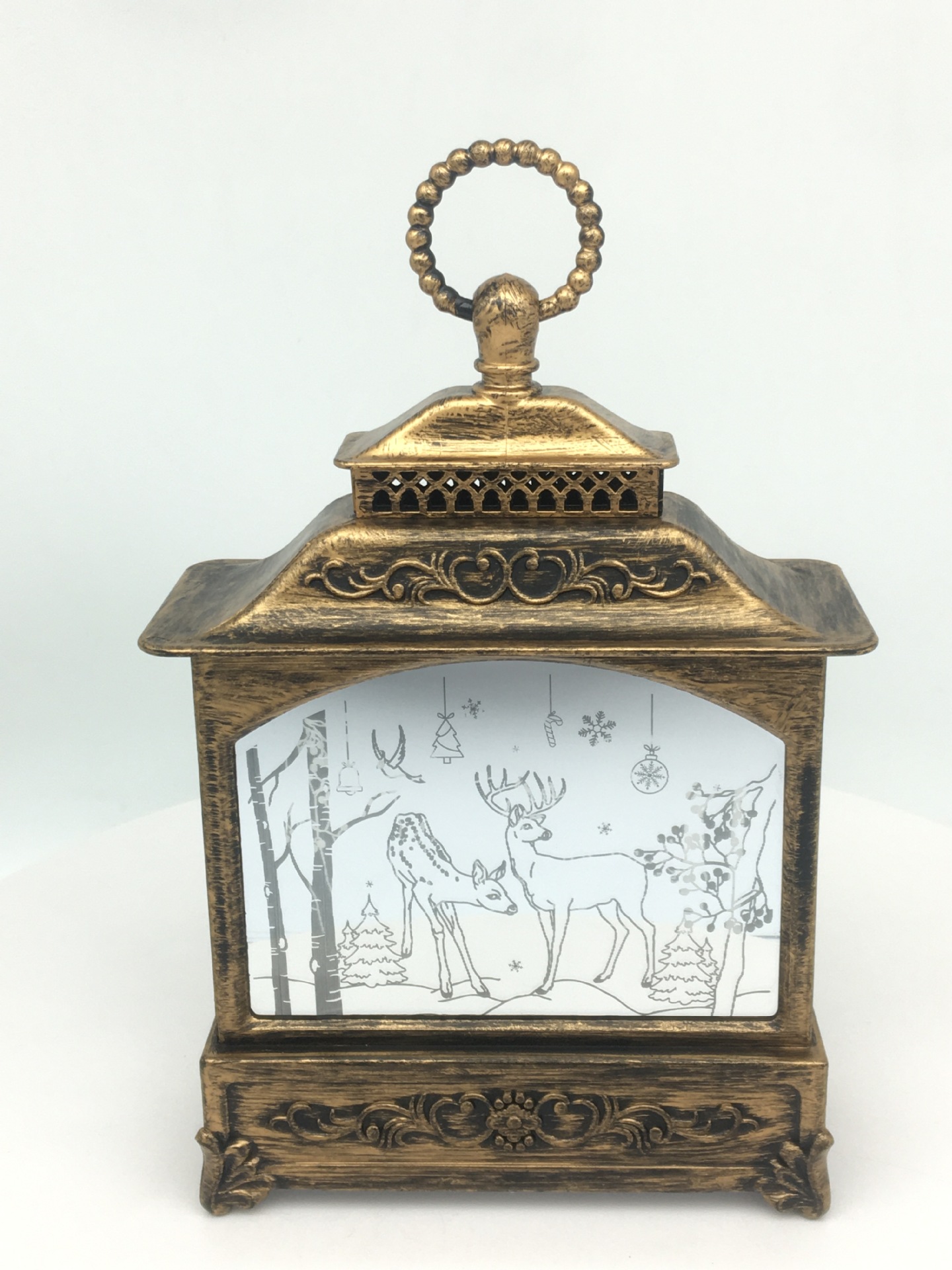 中型万圣节发光摆件道具风灯扁风灯油灯鬼节装饰氛围道具骷髅麋鹿