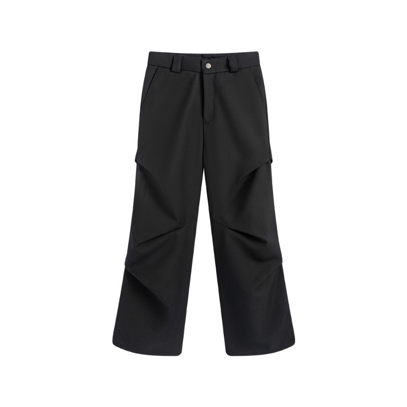 2023 new style cleanfit dress pants with a niche design, pleated, loose, casual, wide-leg, slightly flared floor-length pants for men Item Picture