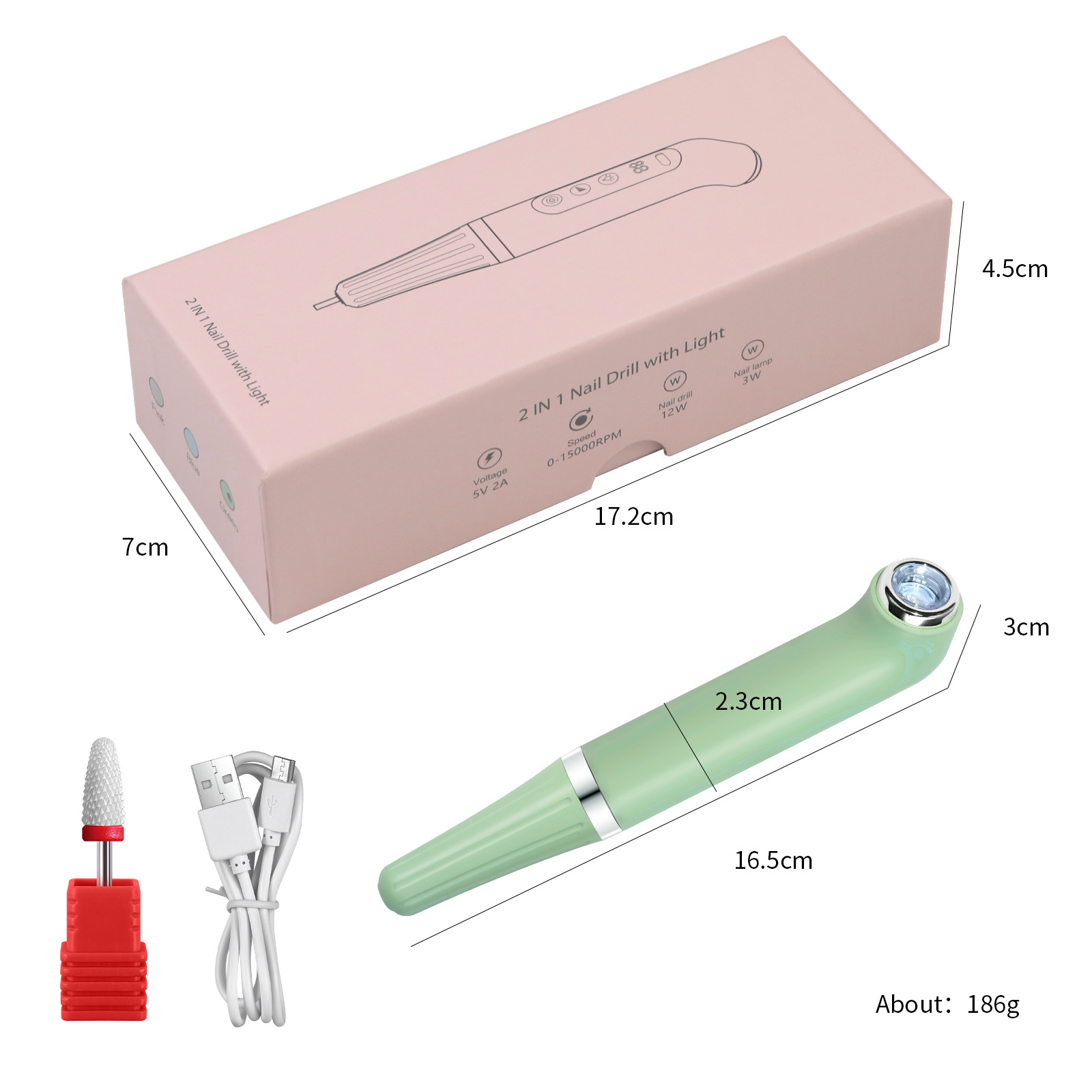 Nail art USB multi-functional 2-in-1 grinding pen, one-line lamp, handheld portable battery-powered light therapy lamp grinding machine Item Picture