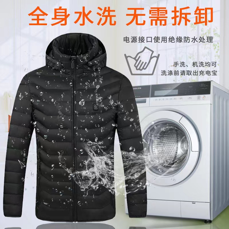 Smart nine-zone heating cotton-padded jacket for men, a cross-border bestseller, factory direct sales. Heated down hooded down cotton-padded jacket and heating suit Specification image