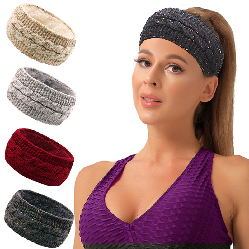 New winter fleece hair accessories, cross-border autumn and winter woolen knitted hair bands, European and American warm sports headbands, ear protecters pic 5