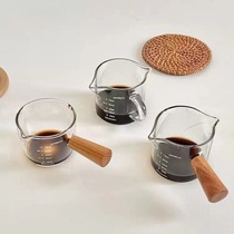 Glass coffee cup wooden handle small milk cup Glass small milk pot Wooden handle milk jar mini seasoning dipping saucer utensils