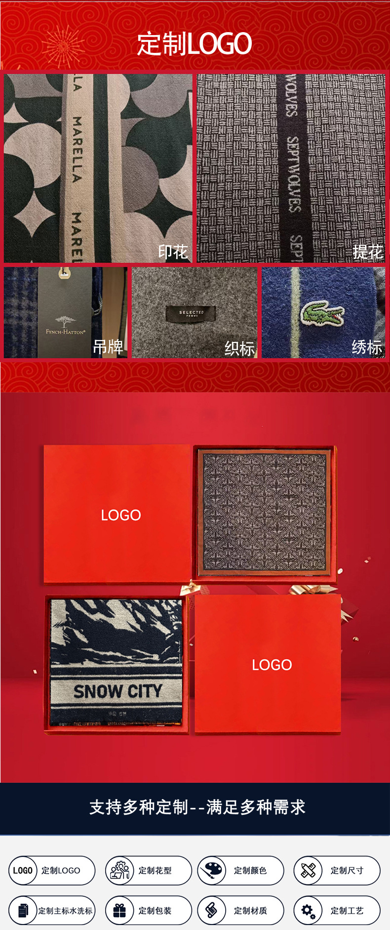 冬季新款AB面羊毛围巾工厂批发 情侣加厚保暖100%羊毛围脖定制详情8