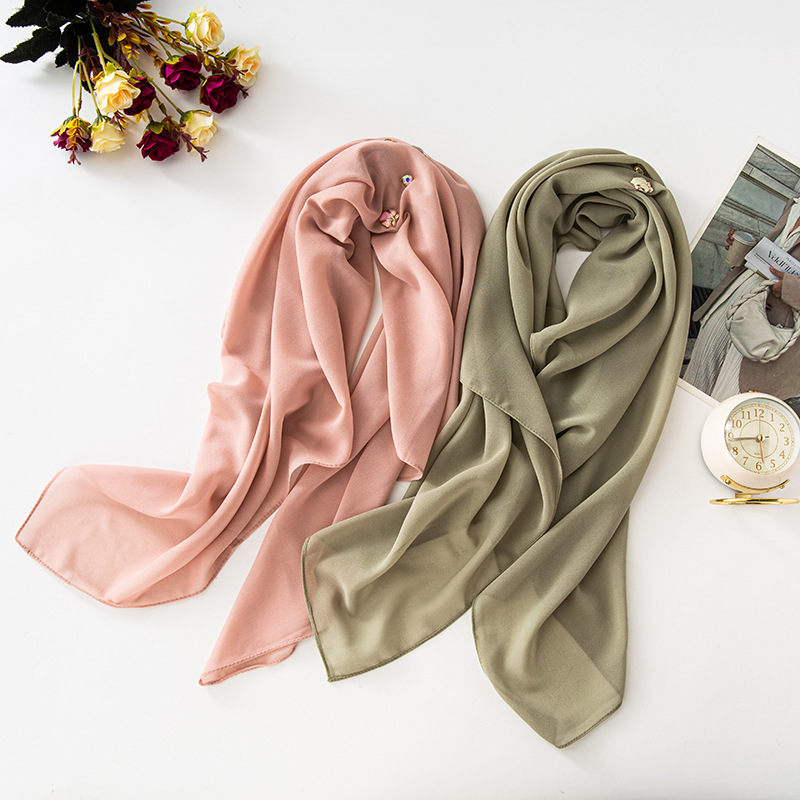 Live Hair Of The New Pearl Chiffon Small Fresh Sweet Peach Heart Scarf Tubai Hui Gauze Scarf 90Cm Square Specification drawing