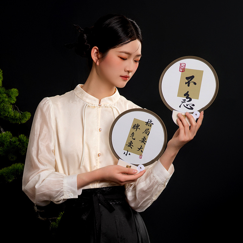 古风反光板扇子书法团扇国潮蒲扇中式折叠圆扇旅游景点批发印logo
