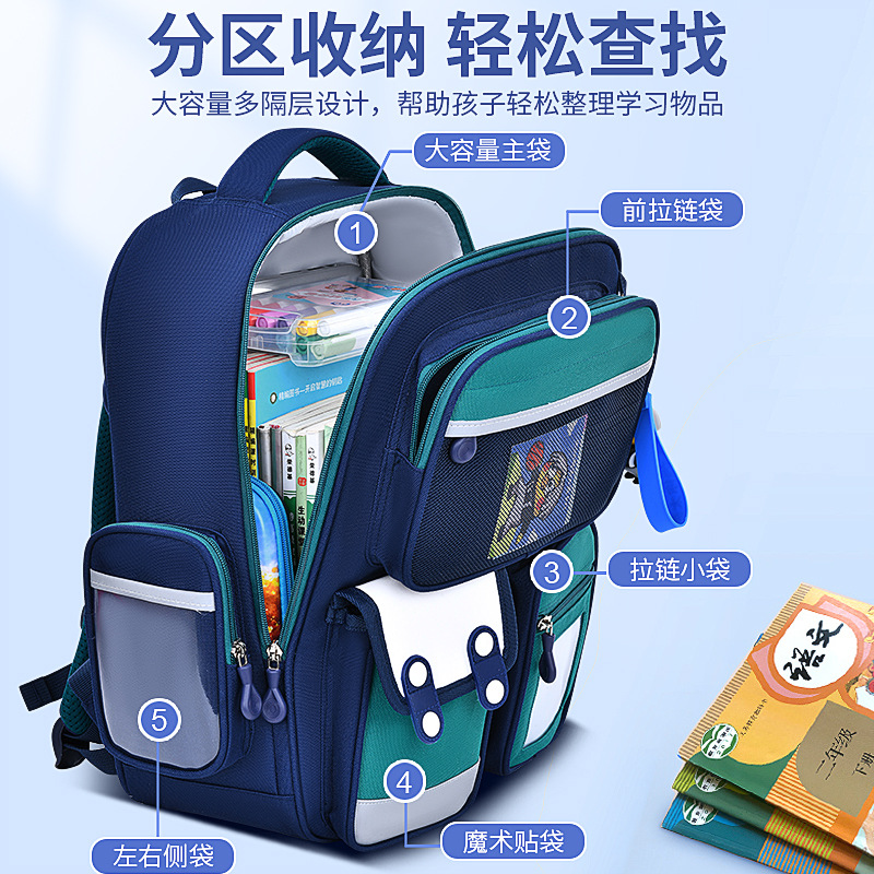 2023 New Schoolbag Male And Female Primary School Students 123-6 Grade Girls And Boys To Protect The Spine Load Relief Children's Backpack Specification drawing