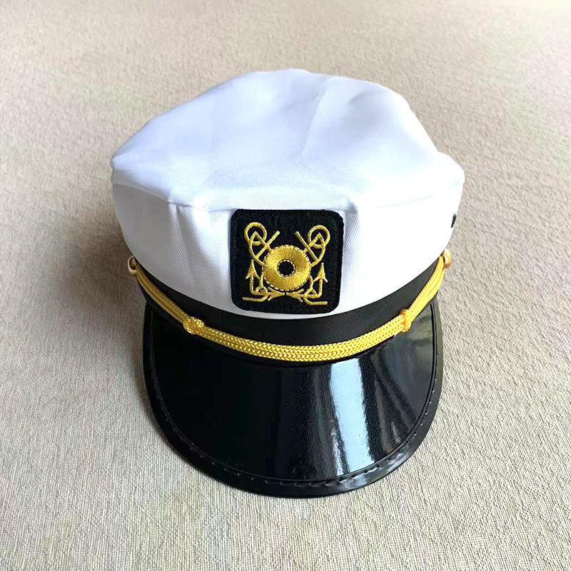 Embroidered navy caps for export, European and American style flat-topped military caps, wholesale of caps, party sailor caps, underwear and accessories