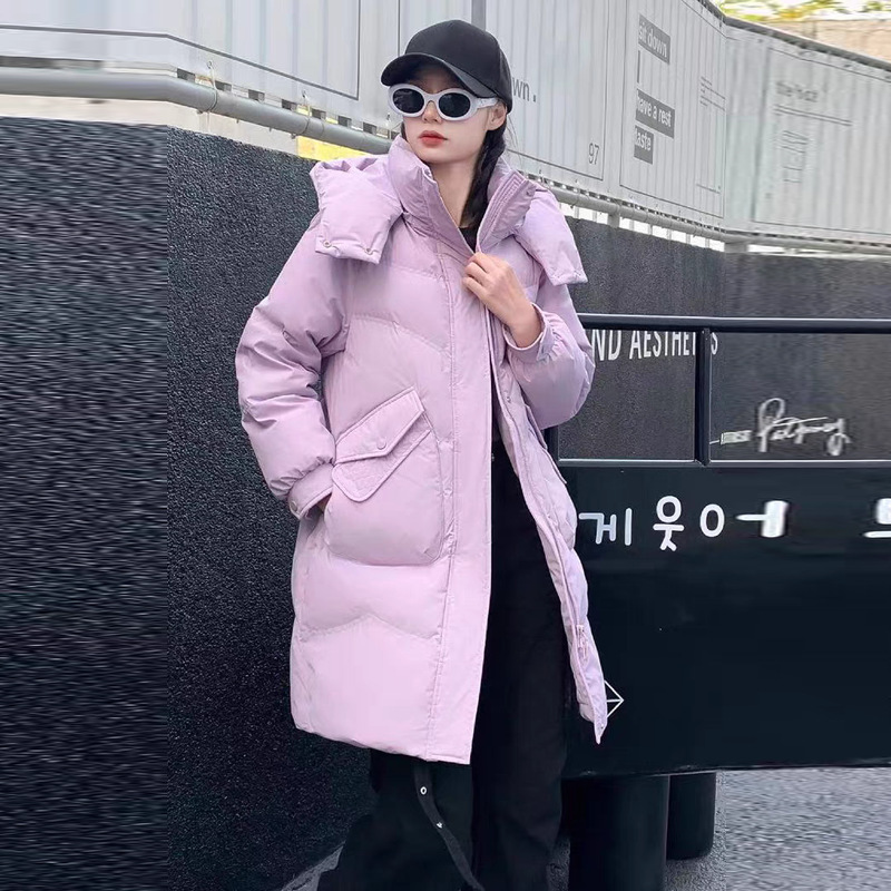 New winter women's down jacket, Korean-style women's wear, 90 duck down mid-length stand-up collar, warm and thick high-end down jacket
