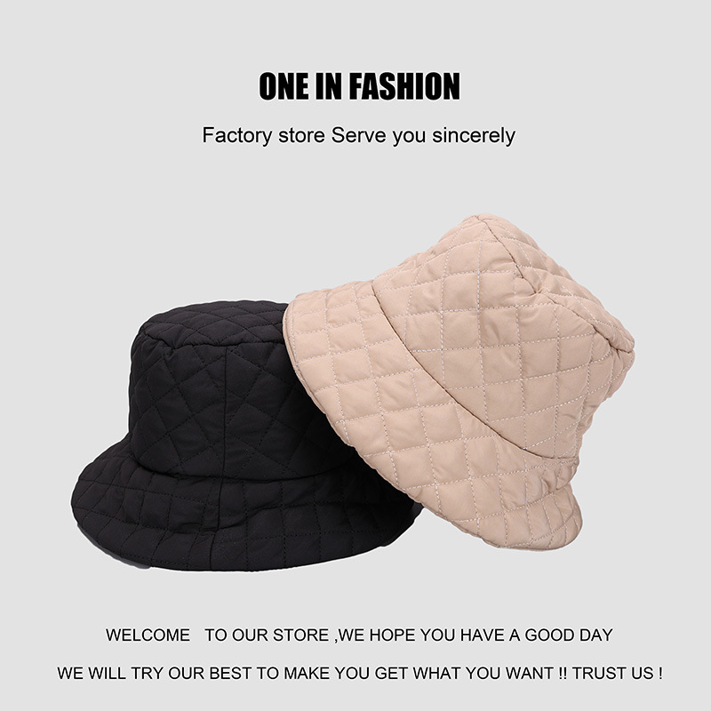 Cross-border fashionable solid color checkered retro fisherman hat, thickened warm hat for autumn and winter, Korean-style women's versatile basin hat details Picture