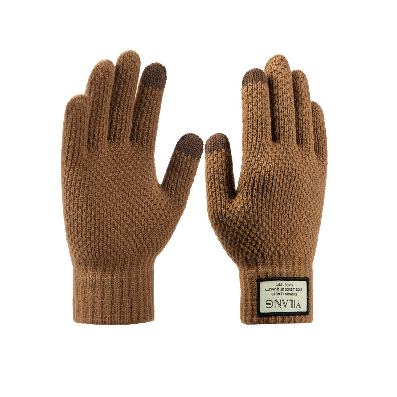 Winter Men's Knitting Gloves Wholesale Plus Fleece Thickened Warm Cycling Five-Finger Touch Screen Gloves Item Picture