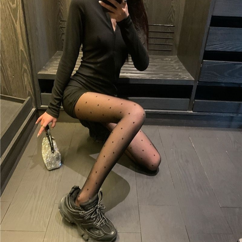 Black slimming thin silk stockings with heart-shaped bottom tights for women's fashion 2023 summer new style, slimming white patterned thin style Specification image