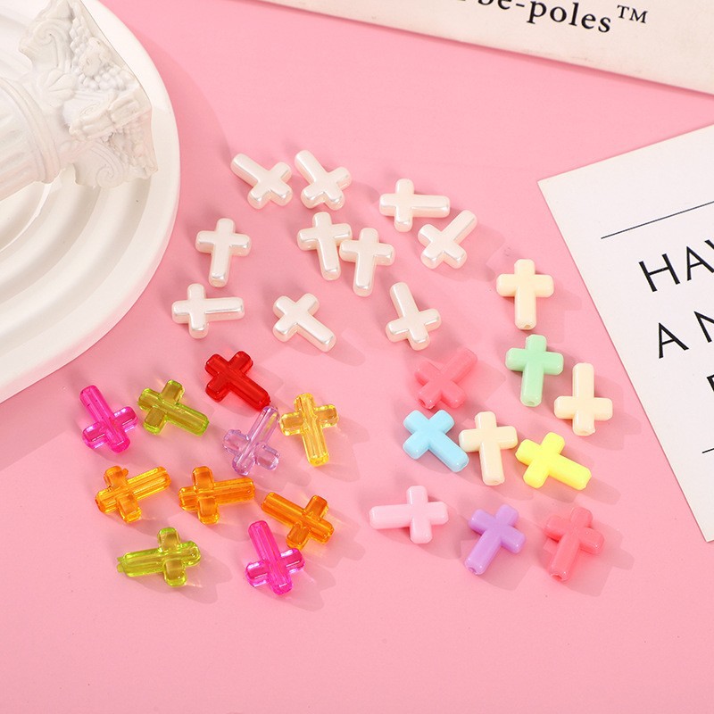 亚克力彩色十字架 奶油发卡手饰品串珠diy手工手链编织串珠饰品辅