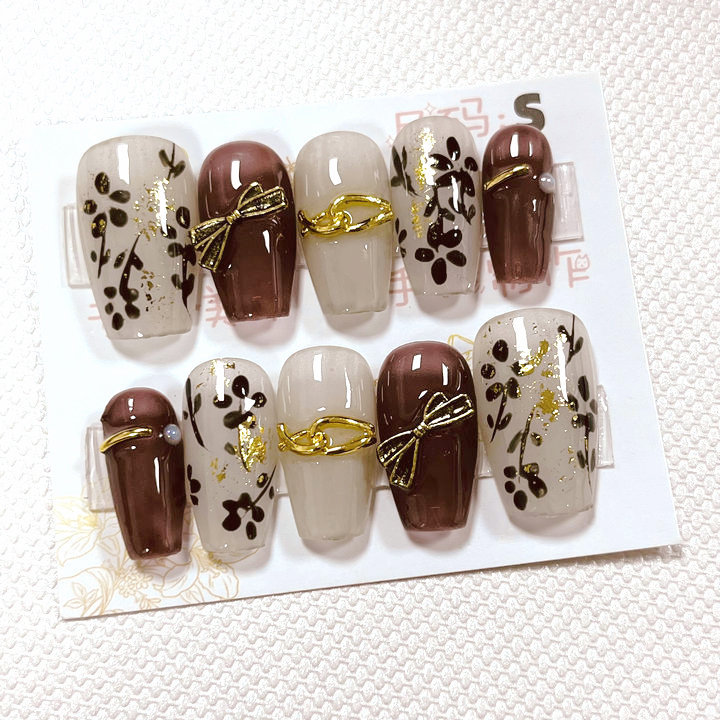 纯手工穿戴甲成品假指甲贴片果冻胶短款猫眼晕染贝壳钻款短梯S号详情5