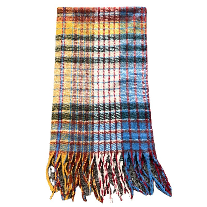 Factory Wholesale Winter New Korean Male And Female Students With The Same Thick Fringe Color Checkered Bib Scarf Item Picture