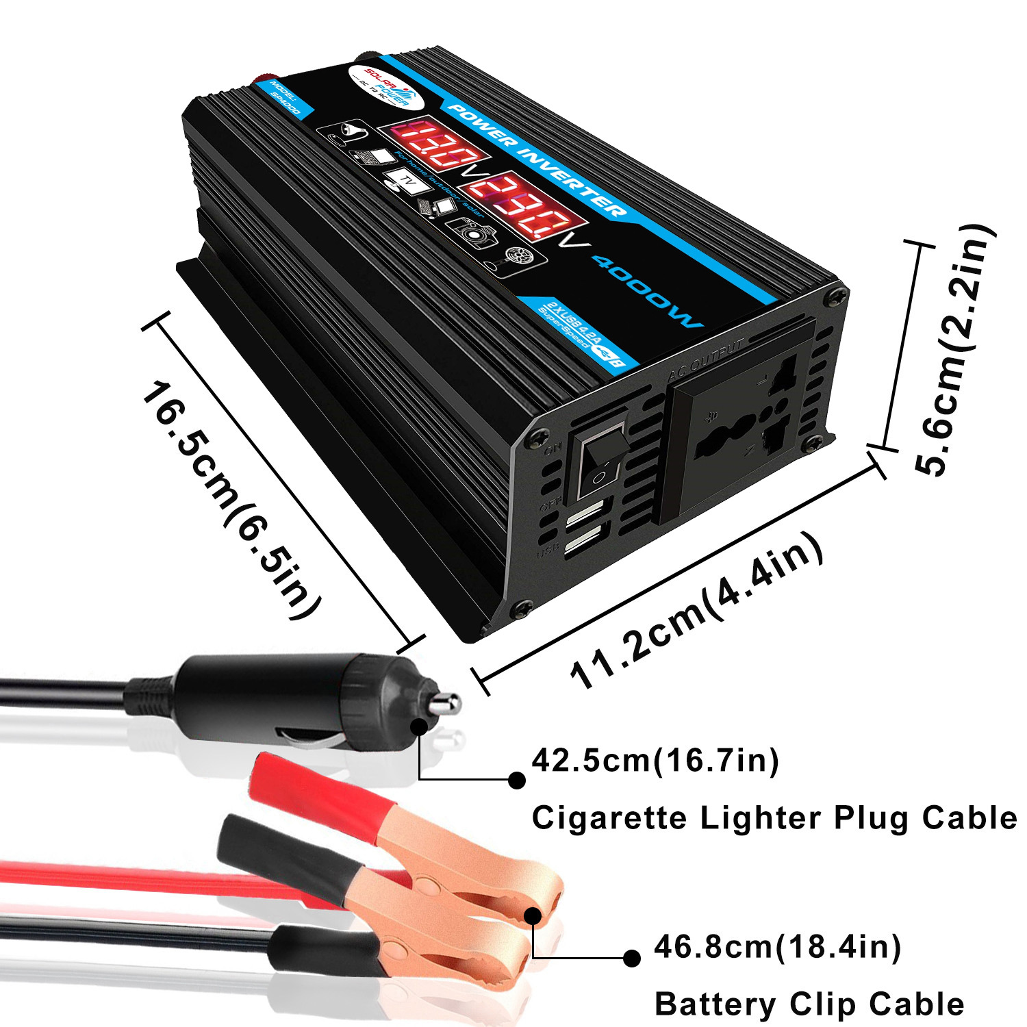 Cross-border bestseller inverter 12V-220V/110V300W portable with dual USB for car and home use and display screen pic 5