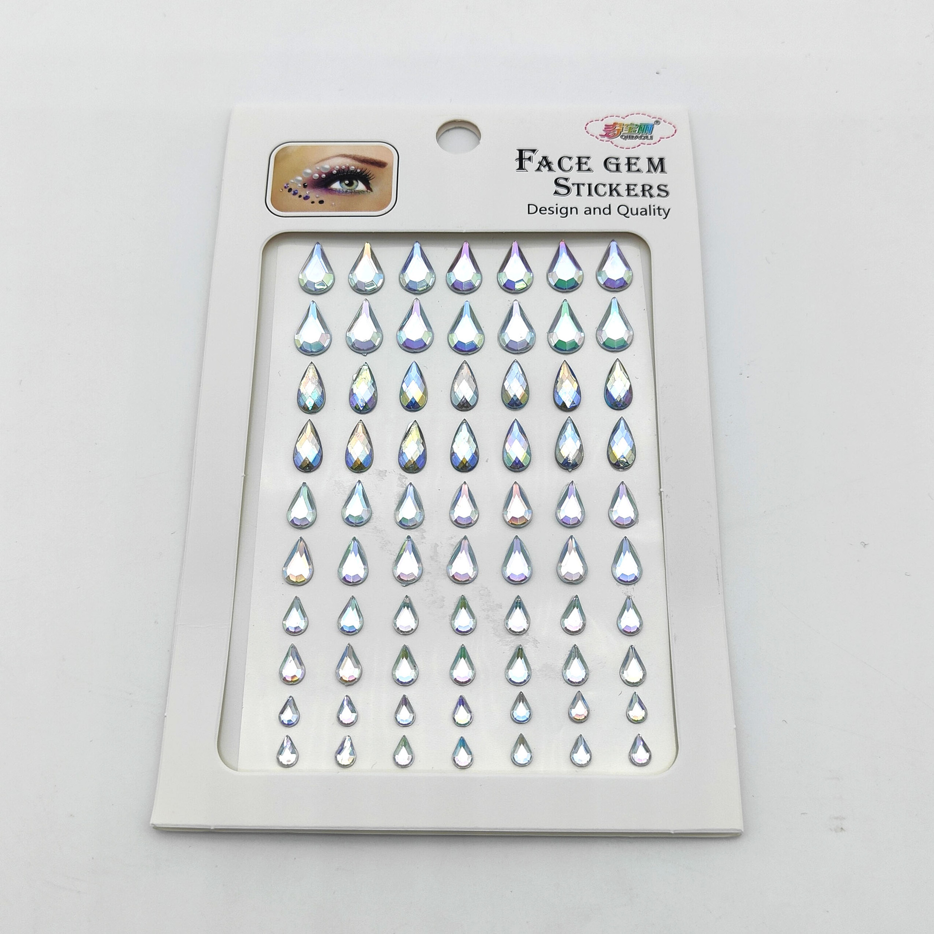 AB彩水滴钻石贴纸钻贴眼妆饰品化妆面部珍珠妆儿童舞台贴脸钻