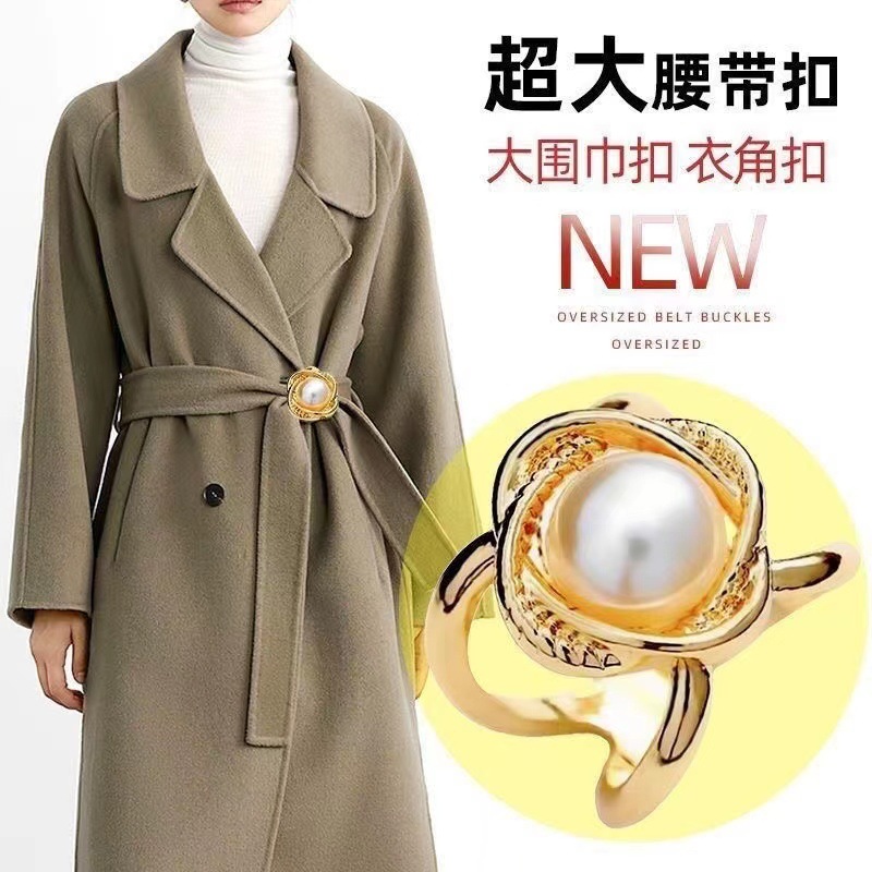 Overcoat silk scarf buckle belt fixed buckle, fashionable oversized buckle silk scarf buckle ring, scarf buckle waist buckle, woolen windbreaker belt buckle details Picture