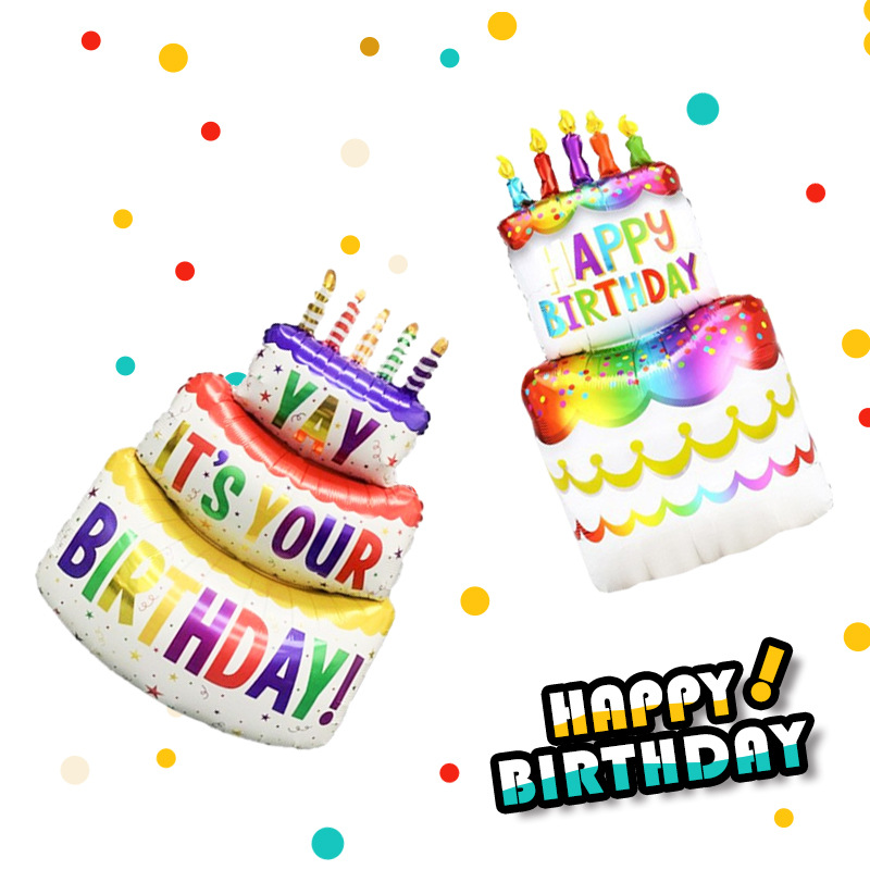 Large Colorful Birthday Cake Aluminum Film Balloon Double Candle Cake Shape Children's Birthday Party Decoration Balloon Item Picture
