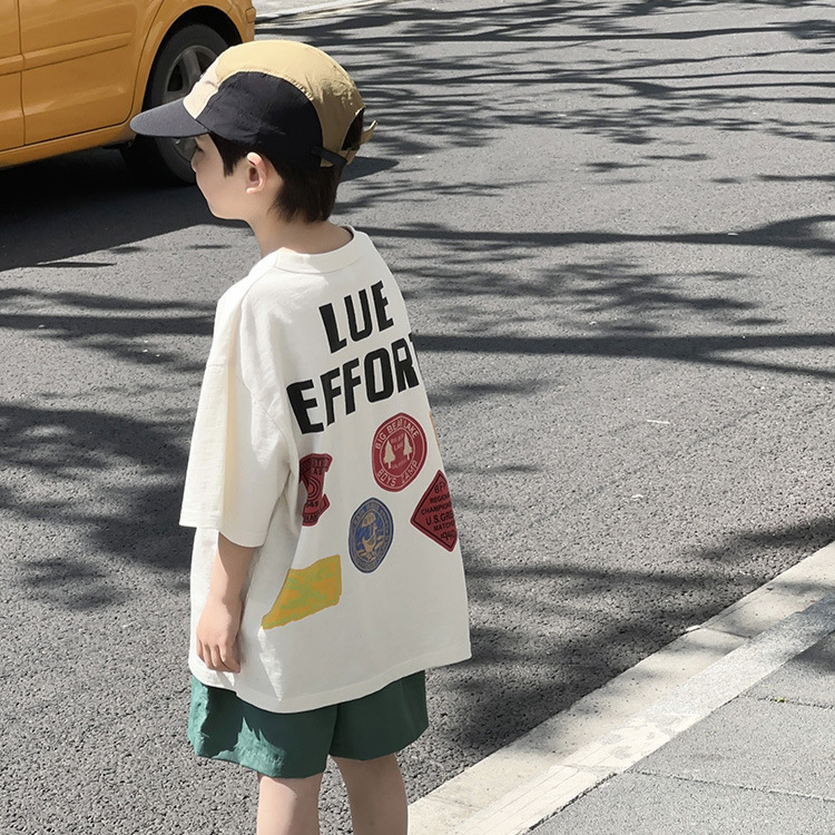 2024 New summer style Boys' round-neck T-shirt, short-sleeved, fashionable children's half-sleeved Korean-style baby top, trendy for men