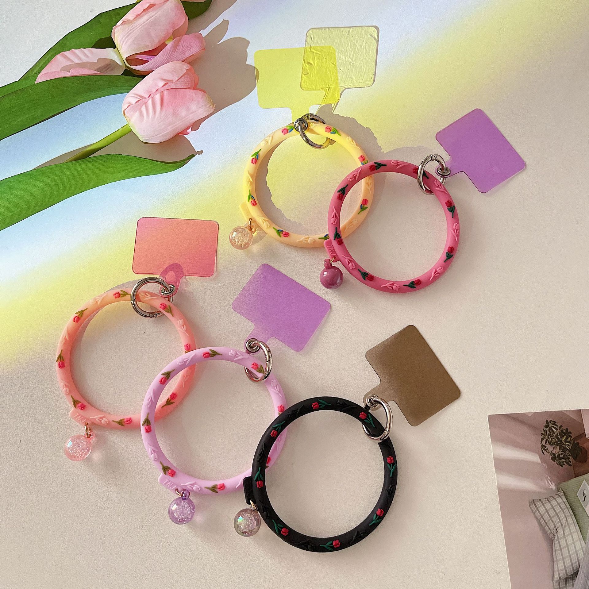 Tulip Mobile Phone Lanyard Original Round Soft Ring Mobile Phone Shell Round Accessories Silicone Wrist Mobile Phone Lanyard Specification drawing