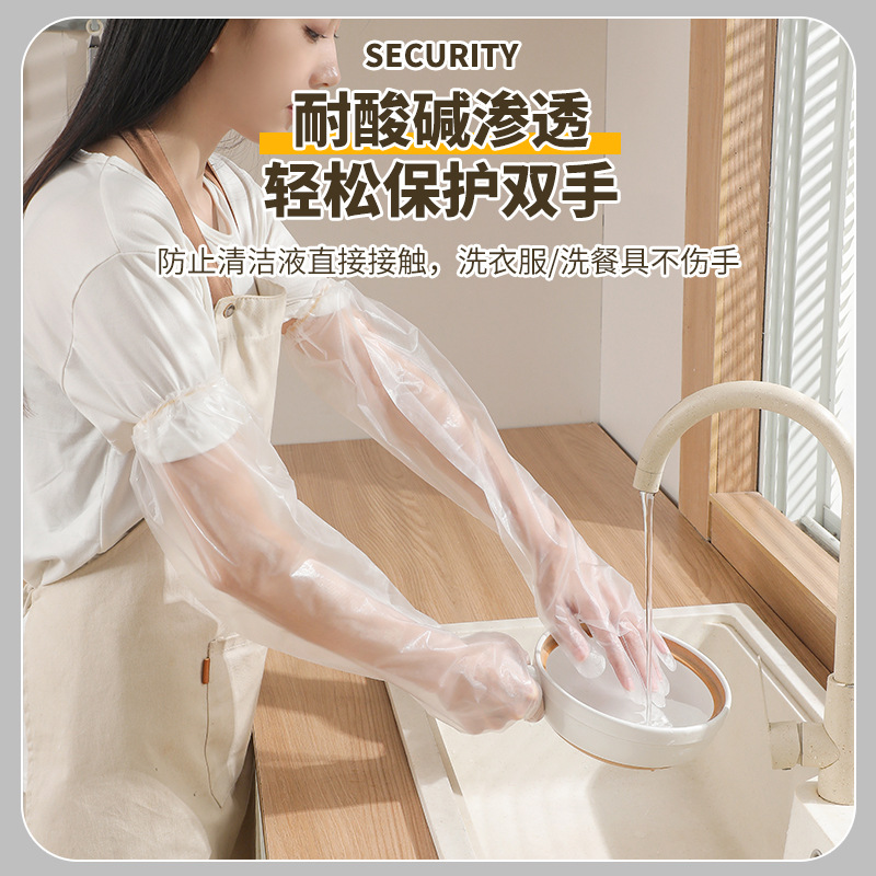 Manufacturer disposable long gloves Arm gloves cpe kitchen housework dishwashing clean waterproof transparent plastic gloves details Picture