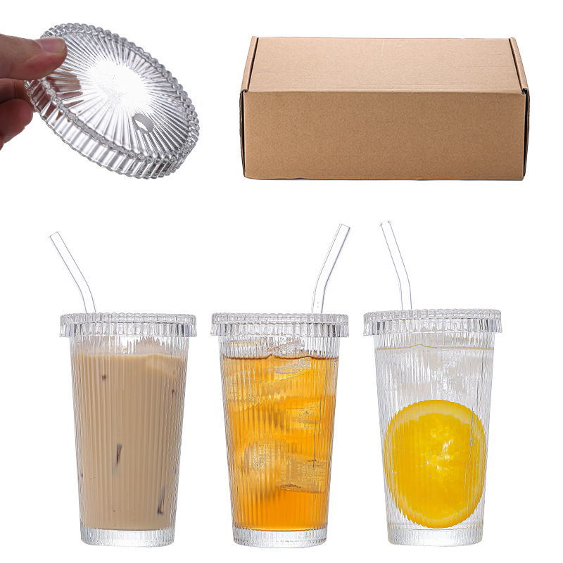 Sundi Amazon Glass Household Vertical Stripe Juice Cup Milk Tea Coffee Drink Glass Cup Cup Tea Wholesale details Picture