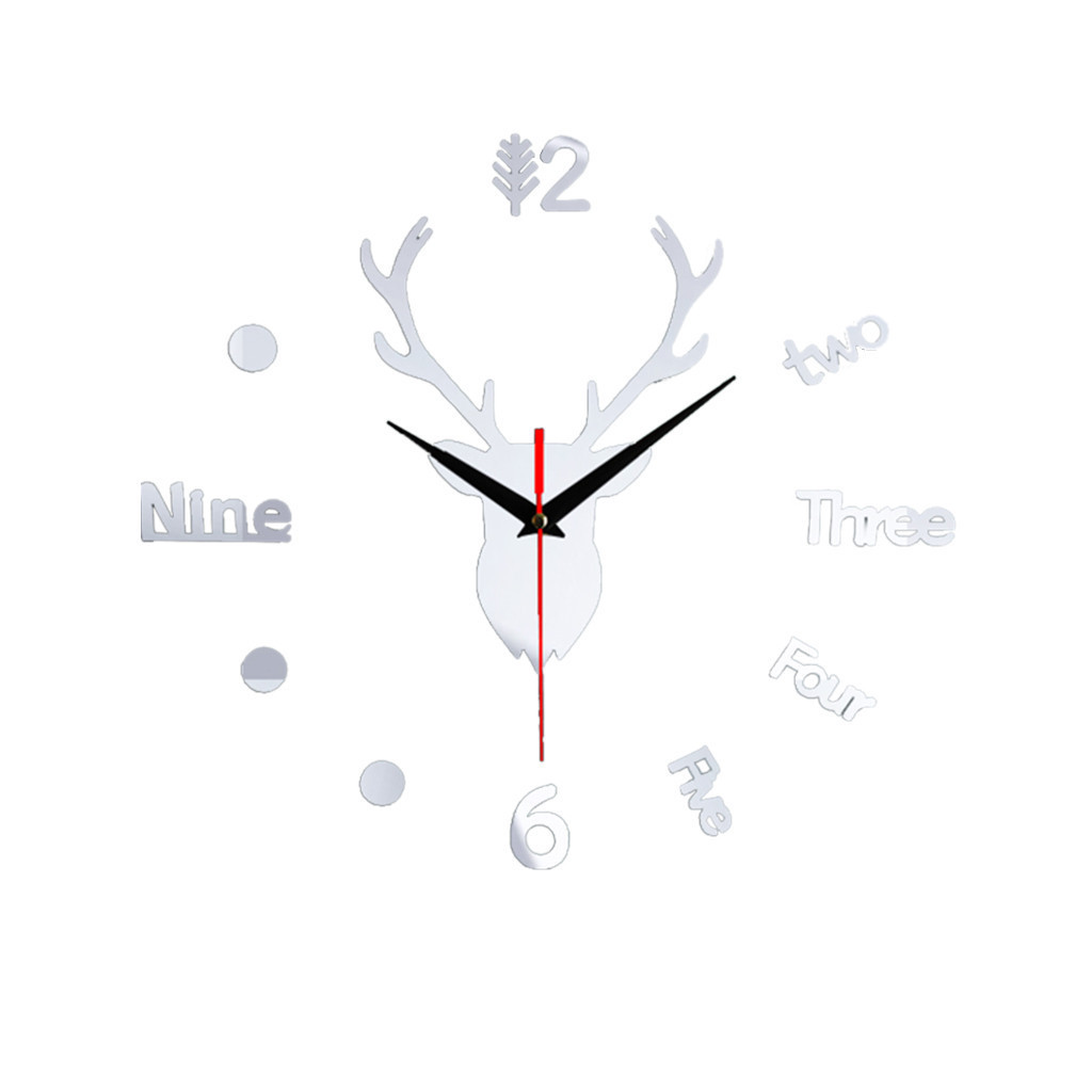 3D stereoscopic decorative clock diy deer head wall clock Creative and fashionable digital quartz mirror wall sticker clock Specification image