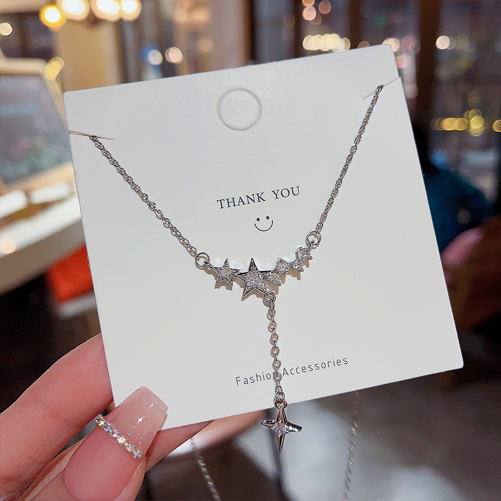 Personality Design Full Star Necklace Small Luxury Temperament Micro Inset Zircon Pendant Female Senior Sense Clavicle Chain Wholesale Specification drawing