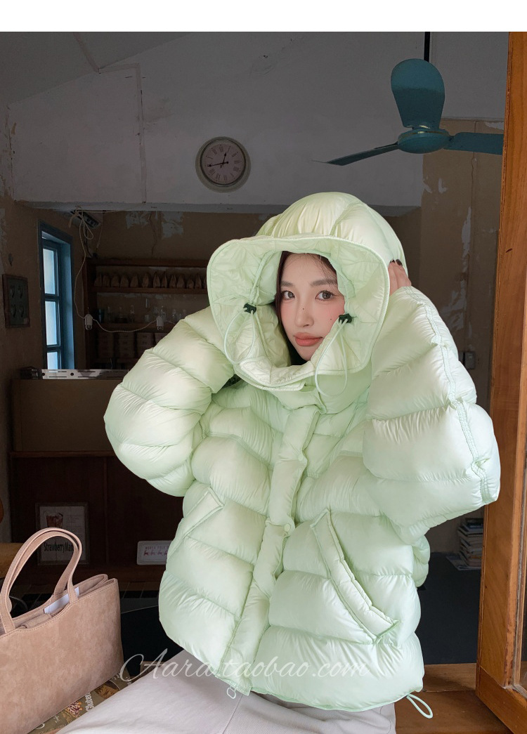 90 White Duck Down 2025 Winter New Short Down jacket for women, hooded, rib cream puff-like style, Korean-style loose jacket trend pic 4