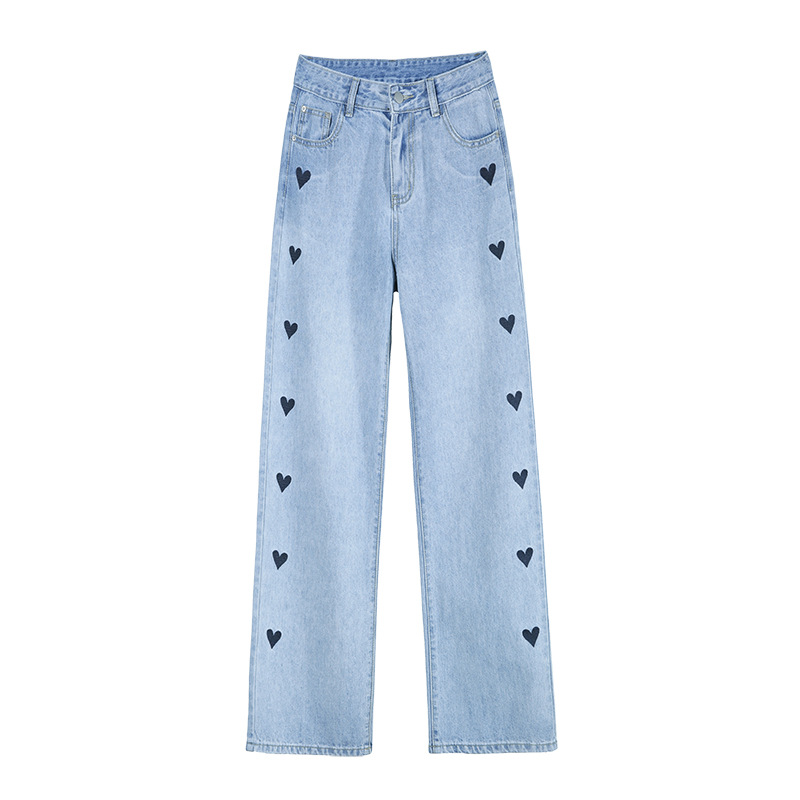 爱心刺绣直筒白底实物图