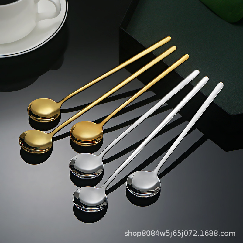 304 Stainless Steel Golden Small Round Spoon, Coffee Spoon, Long-Handled Bird's Nest Spoon, Stirring Spoon, Household Dessert Spoon, Honey Spoon Specification drawing