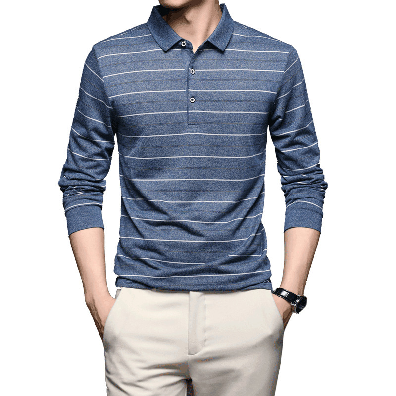 New men's POLO shirts for autumn casual wear, long-sleeved shirts for middle-aged and young men, lapel striped base layer, one-piece delivery Item Picture