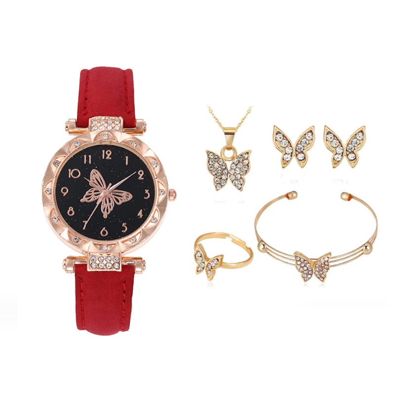 SHEIN欧美跨境新款爆款女士手链表时尚简约蝴蝶五件套手表套装表图