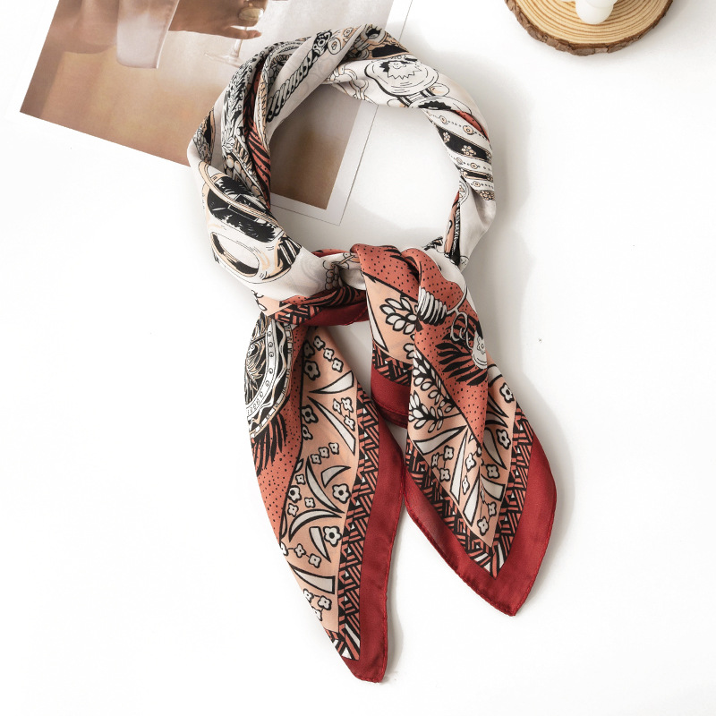 French Elegant Style Imitation Silk Scarf Spring Oil Painting Small Square Scarf Spring And Autumn Everything Professional Commuter Personality Silk Scarf Item Picture