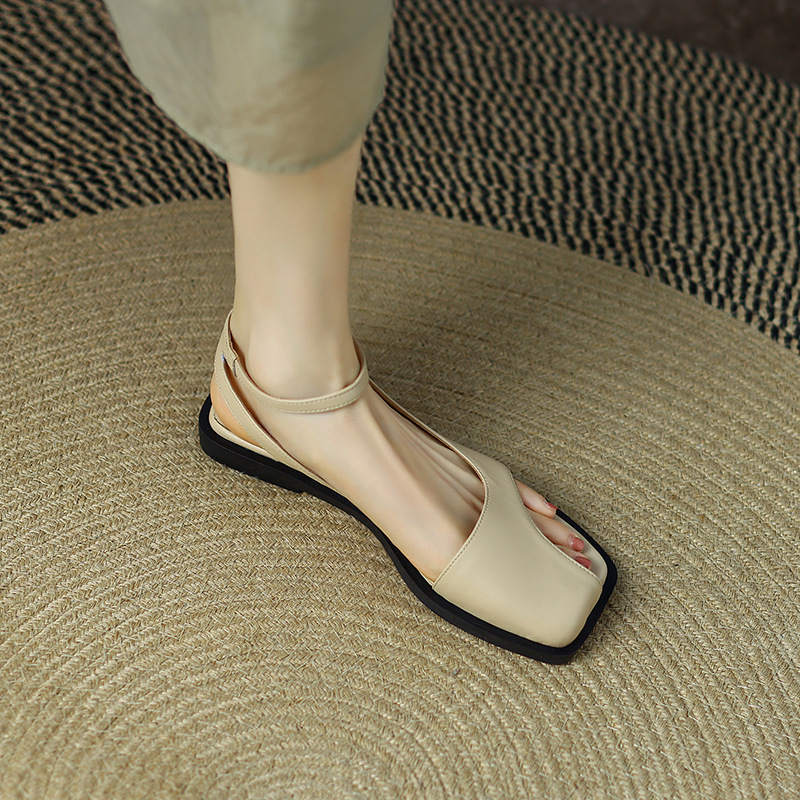 Original Minimalist Style ~ A Line With Open Toe Sandals For Women 2023 Summer Leisure Flat Back Empty Shoes Specification drawing