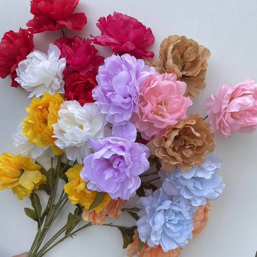 仿真涤纶布牡丹花花束高级感假花婚庆居家商铺仿真花