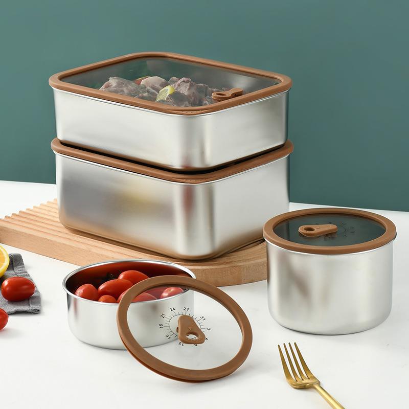 304 stainless steel food storage box, rectangular glass lid, lunch box, refrigerator sealed storage box, lunch box Specification image