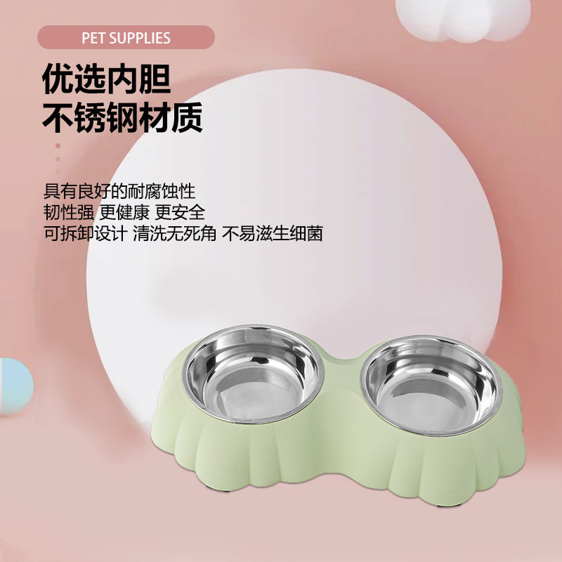 Flower stainless steel pet double bowl, pet stainless steel dog bowl, pet cat and dog basin details Picture