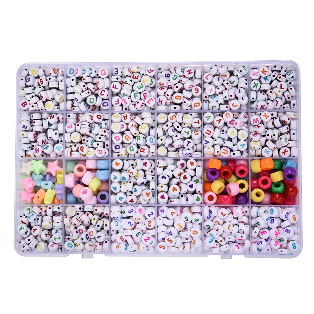24格儿童串珠玩具 亚克力英文字母珠子桶珠 DIY手链项链饰品配件