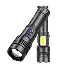 跨境XHP70强光USB充电COB红光侧灯伸缩变焦输出手机充电P90手电筒