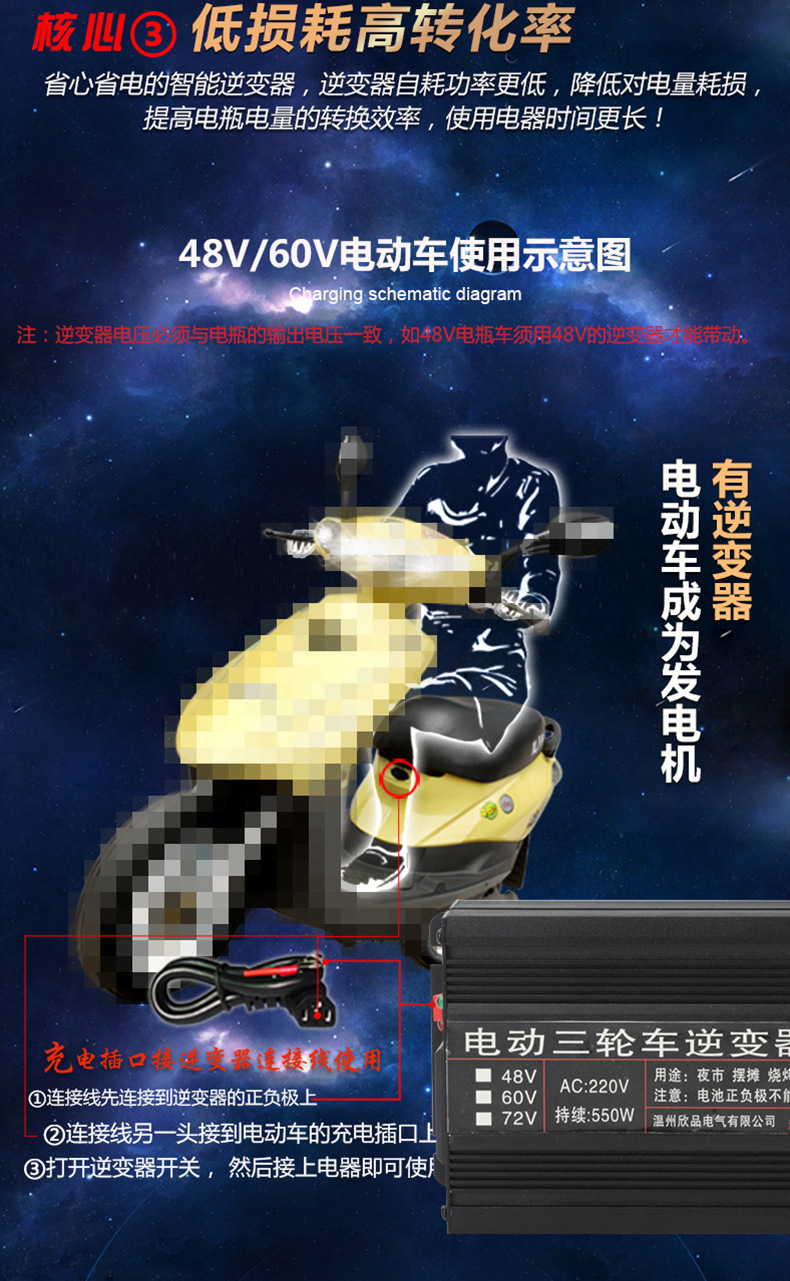 Inversor de triciclo eléctrico 1000W universal puro inversor de onda senoidal triciclo scooter eléctrico stand blackout pic 7