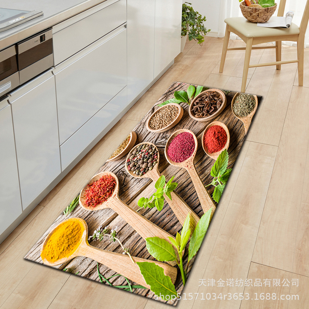 Amazon Nordic minimalist kitchen floor mat, water-absorbing and oil-absorbing two-piece set, kitchenware, seasonings, bathroom door mat and carpet details Picture