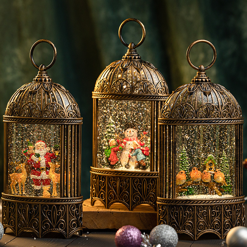 圣诞节平安夜音乐盒老人鸟笼复古八音盒飘雪花水晶球儿童生日礼物细节图